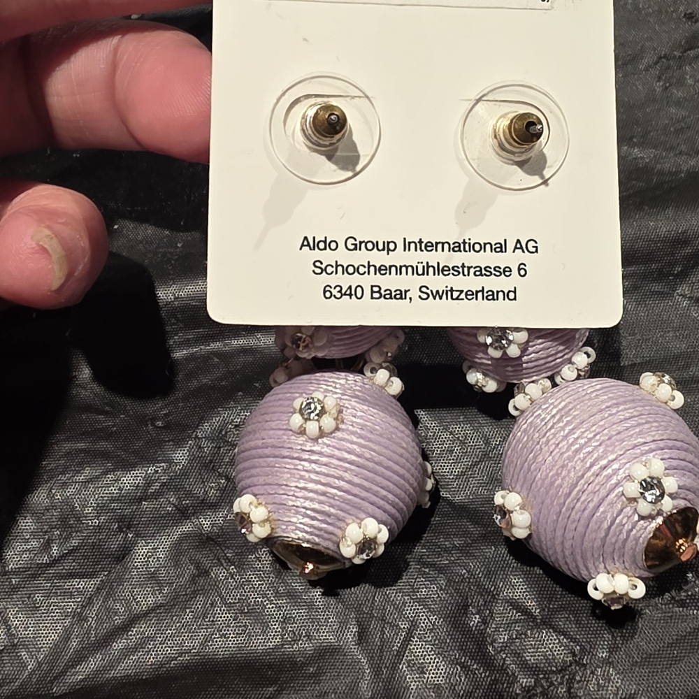 Aldo Lavender Double-Drop Floral Ball Earrings - Picture 2 of 2
